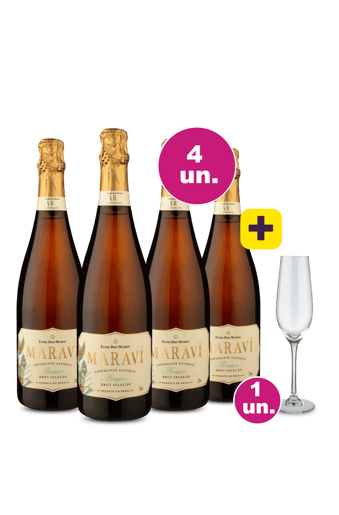 Kit 4 - Espumante Maraví Brut + Taça de Espumante Grátis - Exclusivo WE