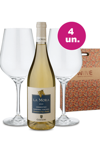 Kit Presente - La Mora Vermentino + Par de Taças de Cristal + Caixa de Presente