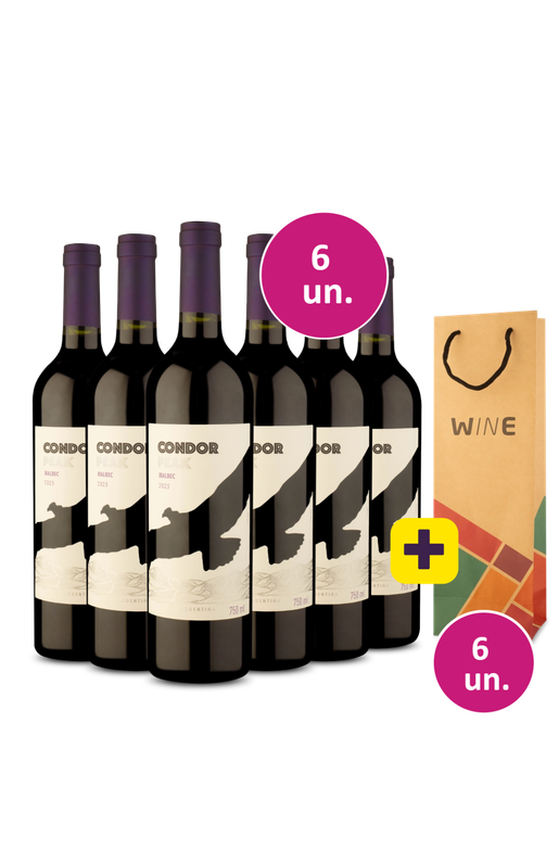 Kit 6 - Condor Peak Malbec 2025 + 6 Sacolas Kraft Grátis - Exclusivo We
