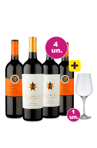 Kit 4 - Clos de Los Siete e Piccini Toscana Rosso + Taça de Cristal Grátis - Exclusivo WE