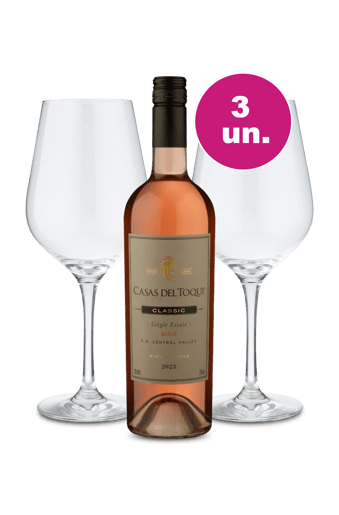 Kit Especial - Casas Del Toqui Rosé + Par de Taças de Cristal
