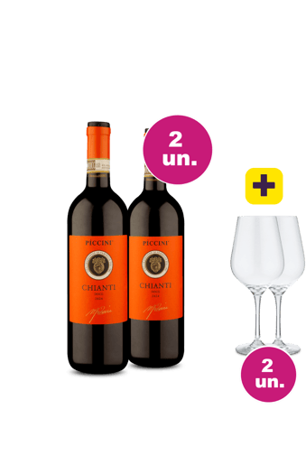Kit 2 - Piccini Chianti + Par de Taças de Cristal Grátis