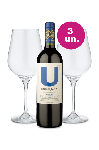 Kit Especial - U By Undurraga Merlot + Par de Taças de Cristal
