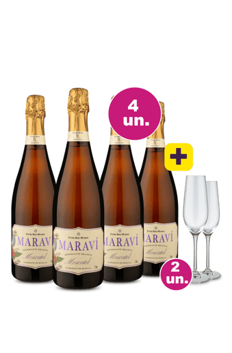 Kit 4 - Espumante Maraví Moscatel + 2 Taças Cristal Espumante Grátis