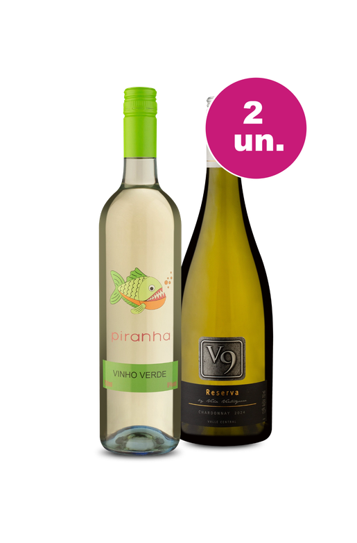 Kit 2 - Piranha Vinho Verde e V9 Chardonnay - Oferta Absurda Black Wine