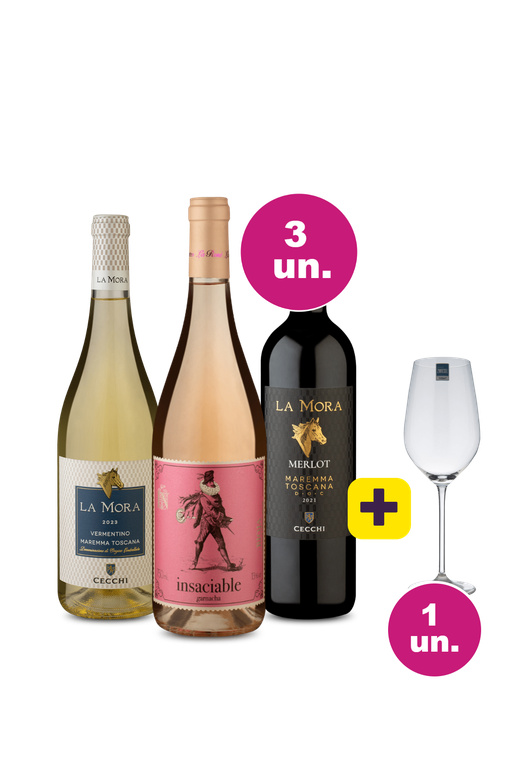 Kit 3 Vinhos Europeus + Taça de Cristal 650 ml