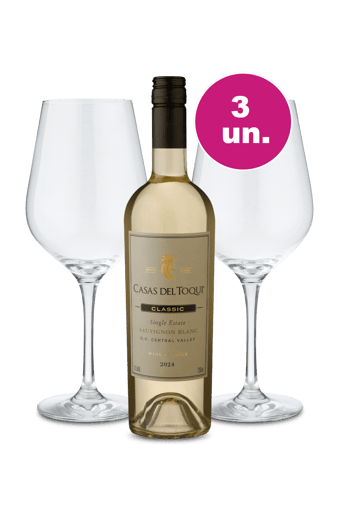 Kit Especial - Casas Del Toqui Sauvignon Blanc + Par de Taças de Cristal
