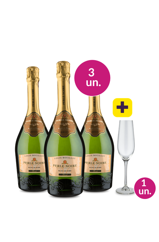 Kit 3 - Espumante Louis Bouillot Blanc De Noirs Brut + Taça de Cristal p/ Espumante Grátis - Exclusivo We