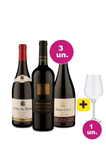 Kit 3 - Vinhos de Respeito + Taça de Cristal Grátis