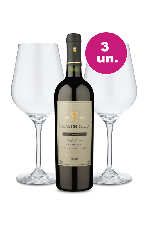Kit Especial - Casas Del Toqui Carménère + Par de Taças de Cristal