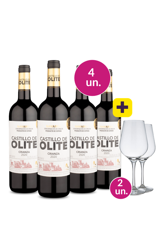 Kit 4 - Castillo De Olite D.O. Navarra Crianza + Taça de Cristal Grátis - Exclusivo We