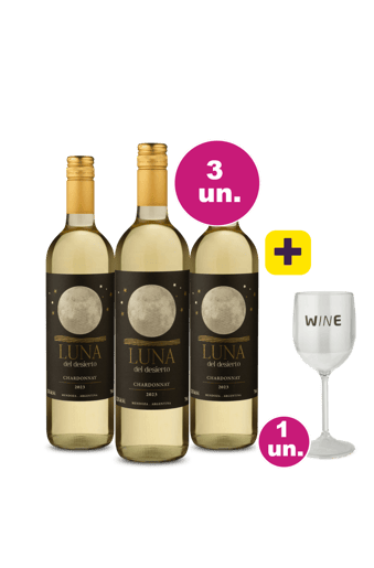 Kit 3 - Luna Del Desierto Chardonnay + Taça Acrílico Vinho Grátis