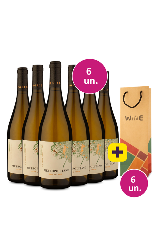 Kit 6 - Metropolitano Chardonnay 2025 + 6 Sacolas Kraft Grátis - Exclusivo We