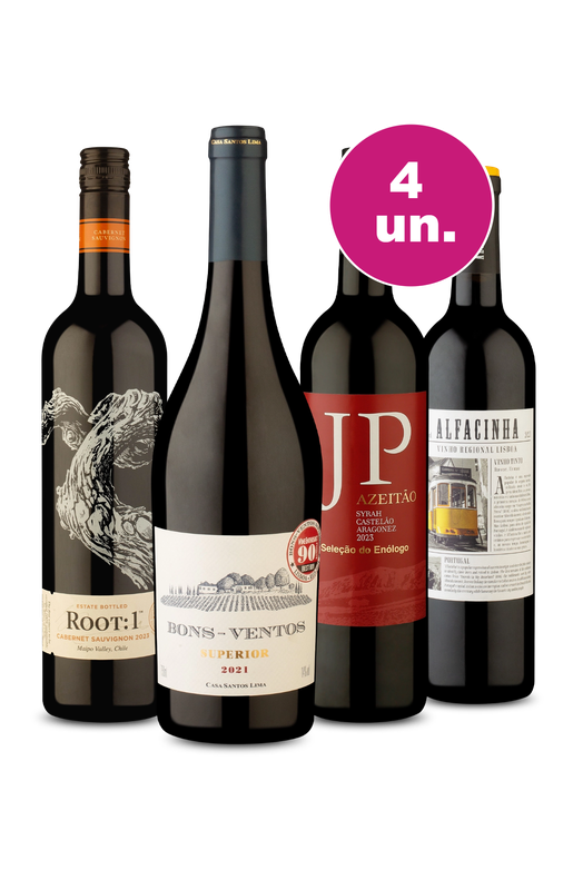 Kit 4 - Tintos de todos os Momentos - R$39,90 por Garrafa - Oferta Absurda Cyber Week Wine