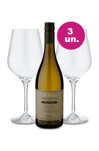 Kit Especial - Casas Del Toqui Chardonnay + Par de Taças de Cristal