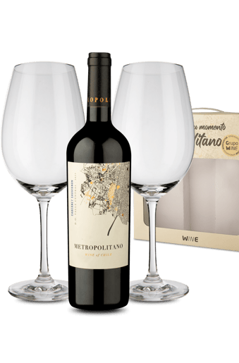 Kit Especial - Metropolitano Cabernet + Par de Taças Cristal e Caixa
