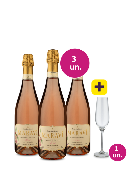 Kit 3 - Espumante Maraví Rosé Brut + Taça de Cristal Espumante Grátis - Exclusivo We