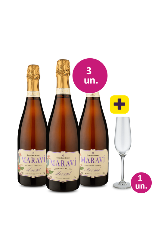 Kit 3 - Espumante Maraví Moscatel + Taça de Cristal Espumante Grátis - Exclusivo We