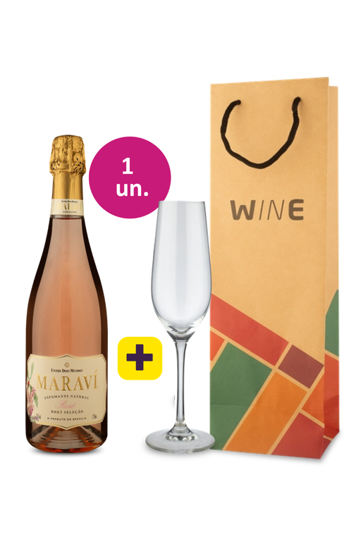 Kit Presenteie 1 - Espumante Maraví Rosé + Taça de Cristal Espumante + Sacola Kraft - Exclusivo We