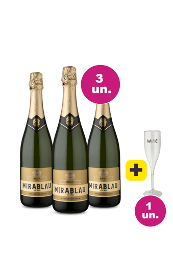 Kit 3 - Espumante Espanhol Brut + Taça Acrílico Grátis