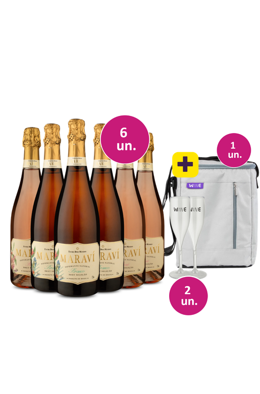 Kit Réveillon - 6 Espumantes Maraví Brut e Rosé + 2 taças de acrícilo + Bolsa para 3 garrafas Grátis - Exclusivo We