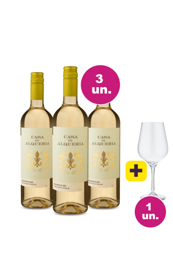 Kit 3 por 99 - Vinho Branco Chileno + Taça Cristal Grátis