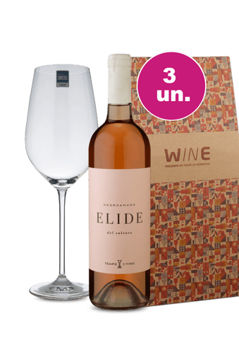 Kit Presente - Elide Salento Negroamaro Rosé + Taça Cristal + Caixa de Presente