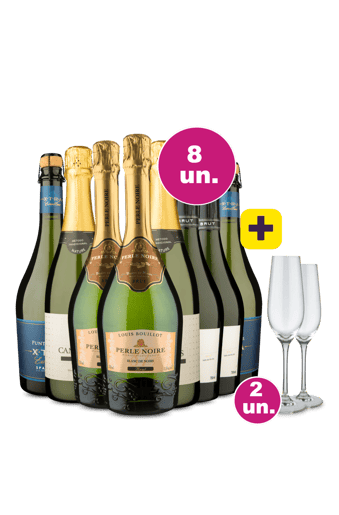 Kit 8 - Borbulhas + ganhe par de taças de cristal para espumante
