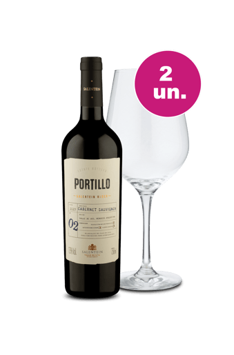 Kit 2 - Portillo Cabernet Sauvignon + Taça de Cristal por R$80 - Oferta Especial 8/8