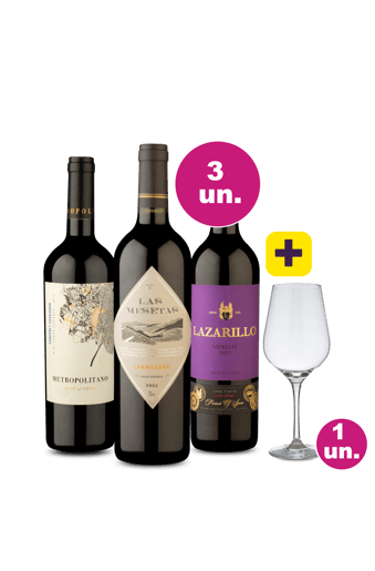 Kit 3 por 99 - Tintos Selecionados + Taça Cristal Grátis