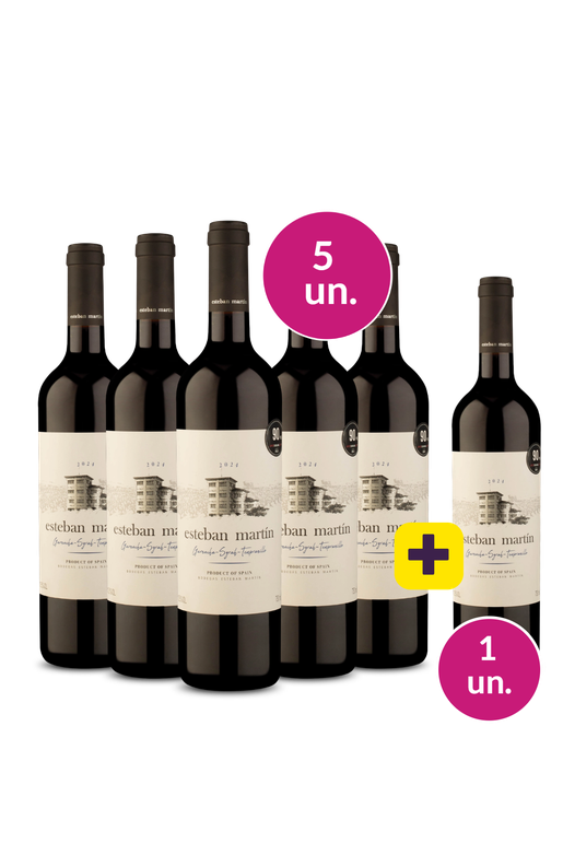 Kit 5 + 1  - Esteban Martín D.O. Cariñena Garnacha Tempranillo Syrah Tinto + 1 garrafa de brinde - Exclusivo WE