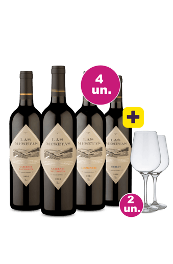 Kit 4 - Lançamento Las Mesetas Tintos + 2 Taças Cristal Grátis
