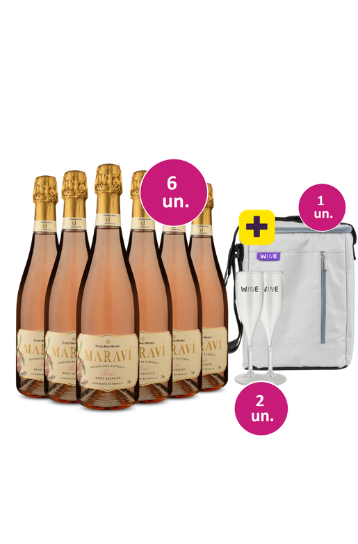 Kit Réveillon - 6 Espumantes Maraví Rosé + 2 taças de acrícilo + Bolsa para 3 garrafas Grátis - Exclusivo We