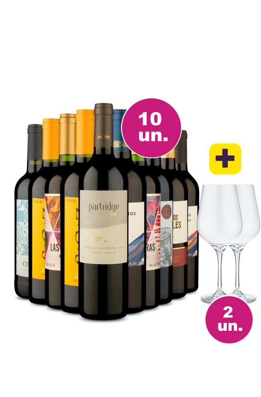 Kit 10 - Tintos de Respeito por R$29,90 + Par de Taças de Cristal Grátis