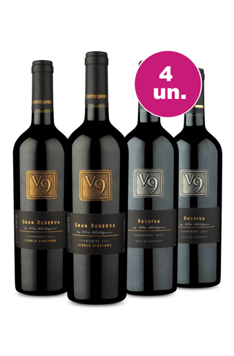 Kit 4 - Degustação Carménère V9 Reserva e V9 Gran Reserva - Oferta Exclusiva IZ