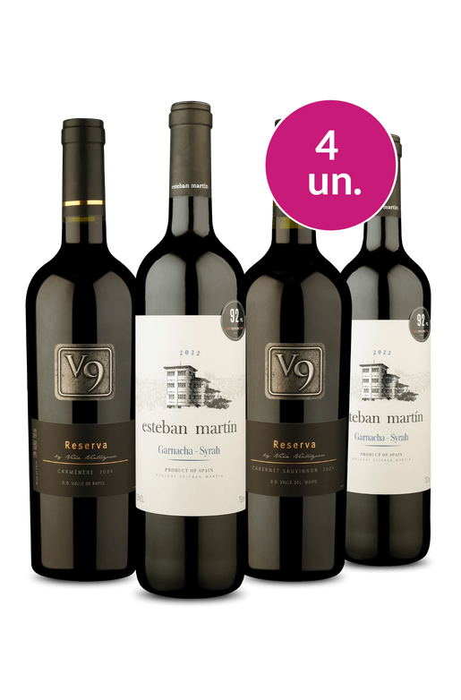 Kit 4 - V9 Reserva Carménère, Cabernet e Esteban Martín Tinto - Exclusivo We