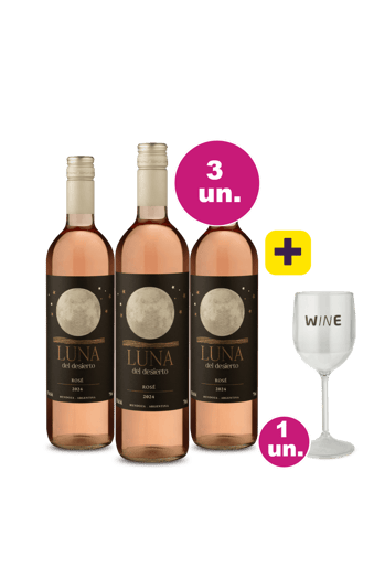 Kit 3 - Luna Del Desierto Rosé + Taça Acrílico Vinho Grátis