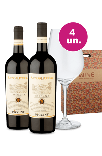 Kit Presente - Piccini Sasso Al Poggio + Taça Cristal + Caixa de Presente