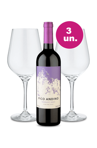 Kit Especial - Pico Andino Merlot Merlot e Par de Taças de Cristal