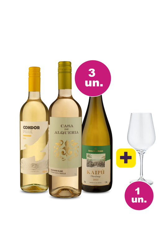 Kit 3 - Vinhos Brancos + Taça de Cristal Grátis - Oferta Absurda Black Wine
