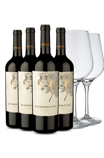 Kit 4 - Metropolitano Red Blend com Par de Taças de Cristal