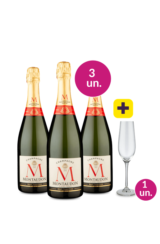 Kit 3 - Montaudon Brut + Taça de Cristal Grátis - Exclusivo We