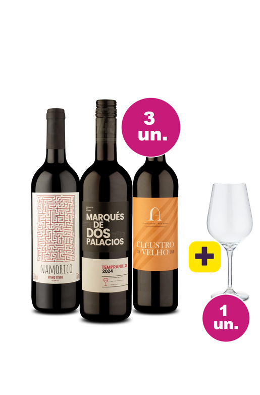 Kit 3 - Tintos Selecionados + Taça de Cristal Grátis - Oferta Absurda Black Wine