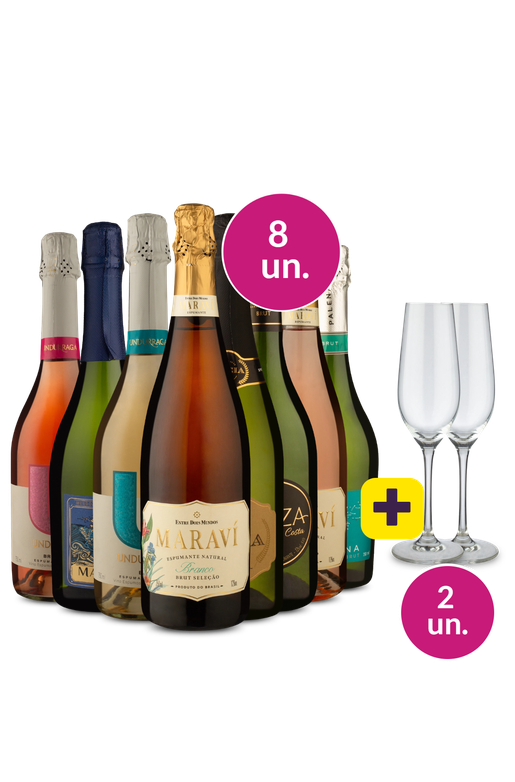 Kit 8 - Espumantes Excepcionais + Par de Taças de Cristal Grátis - Oferta Absurda
