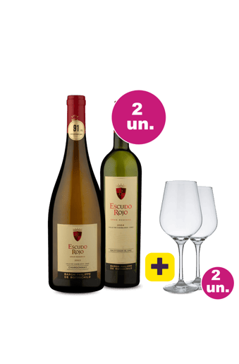 Kit 2 - Escudo Rojo Gran Reserva Chardonnay e Sauvignon Blanc + 2 Taças de Cristal Grátis - Exclusivo We