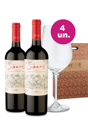 Kit Presente - Sibaris Cabernet + Taça Cristal + Caixa de Presente