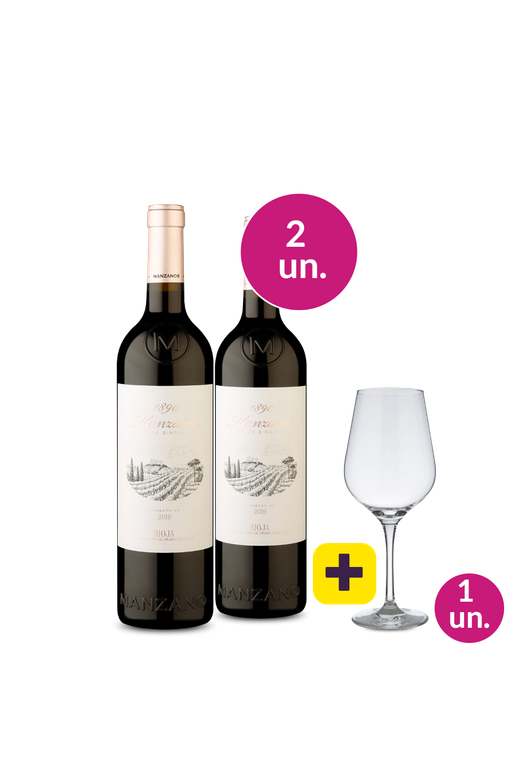 Kit 2 - 1890 Manzanos Viñedo Singular D.O.Ca Rioja 2019 + Taça de Cristal p/ Vinho Grátis- Exclusivo We