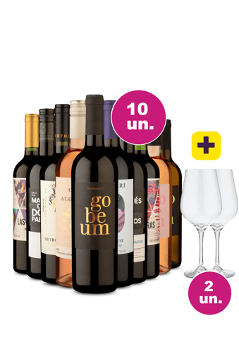 Kit 10 -  R$28,90 por Garrafa + Par de Taças de Cristal Grátis