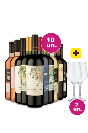 Kit 10 -  R$29,90 por Garrafa + Par de Taças de Cristal Grátis