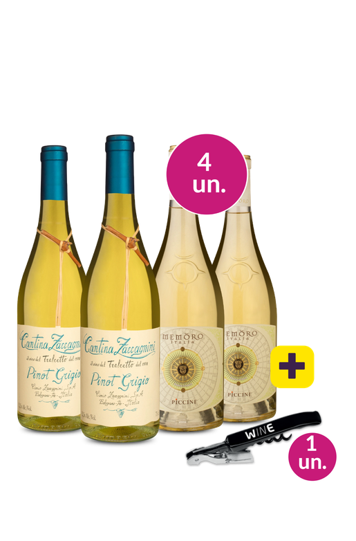 Kit 4 - Italianos Brancos + Saca Rolha dois estágios Wine Grátis - Exclusivo We